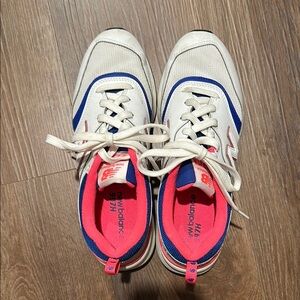 New Balance White and Blue Sneakers